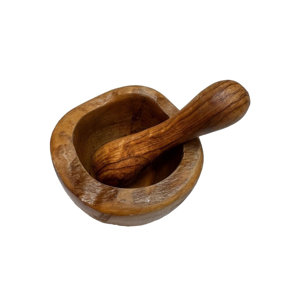 Olive Wood Mortar and Pestle Single Serve Manual Spice Grinder Kitchen Cottage